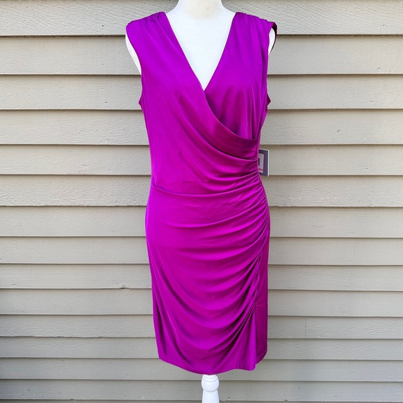 Marc New York Andrew Marc Dresses & Skirts - Marc New York Andrew Marc Purple Ruched Faux Wrap Sheath Dress MD2AK590 Sz 10